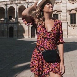 ZARA Floral Wrap Over Ruffle V Neck Mini Dress Blogger Favorite Size S